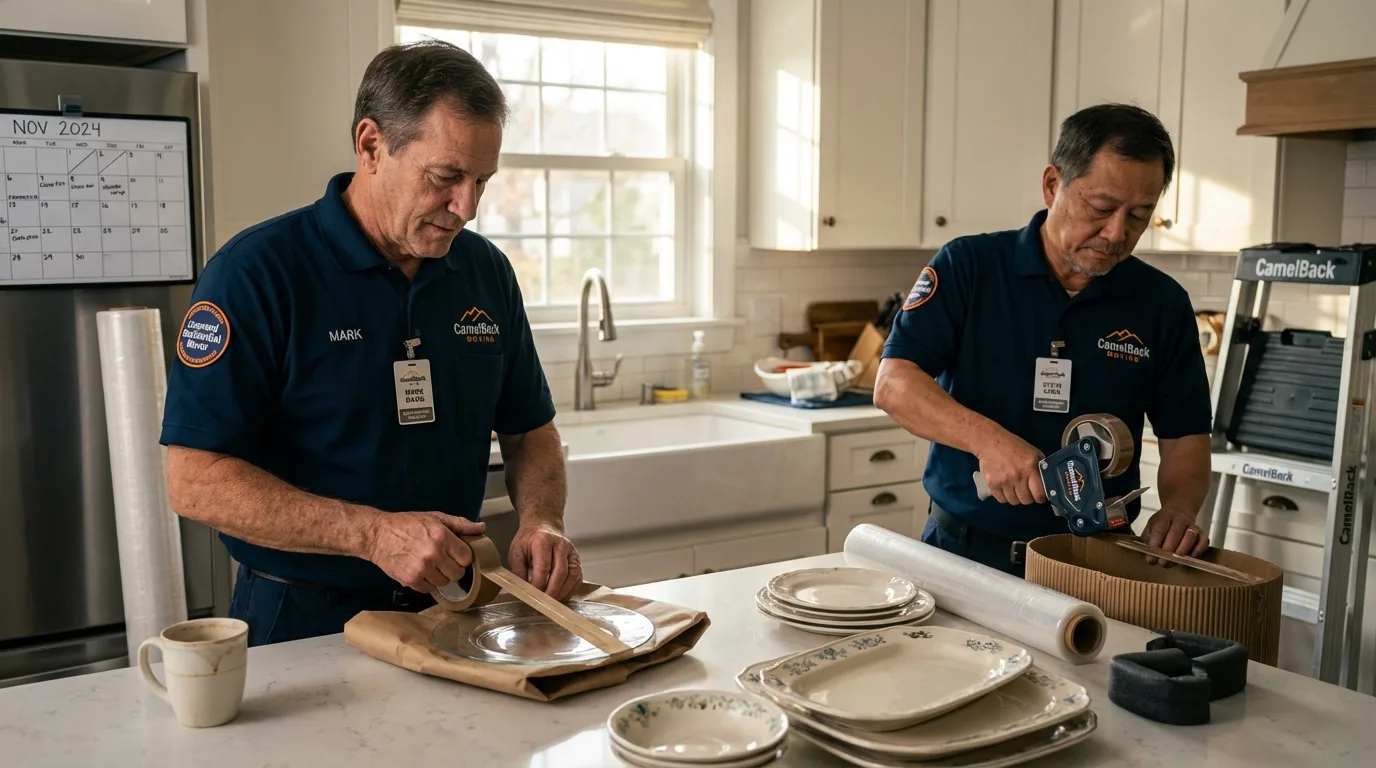 Professional crew packing kitchen dishware in Chetek, WI